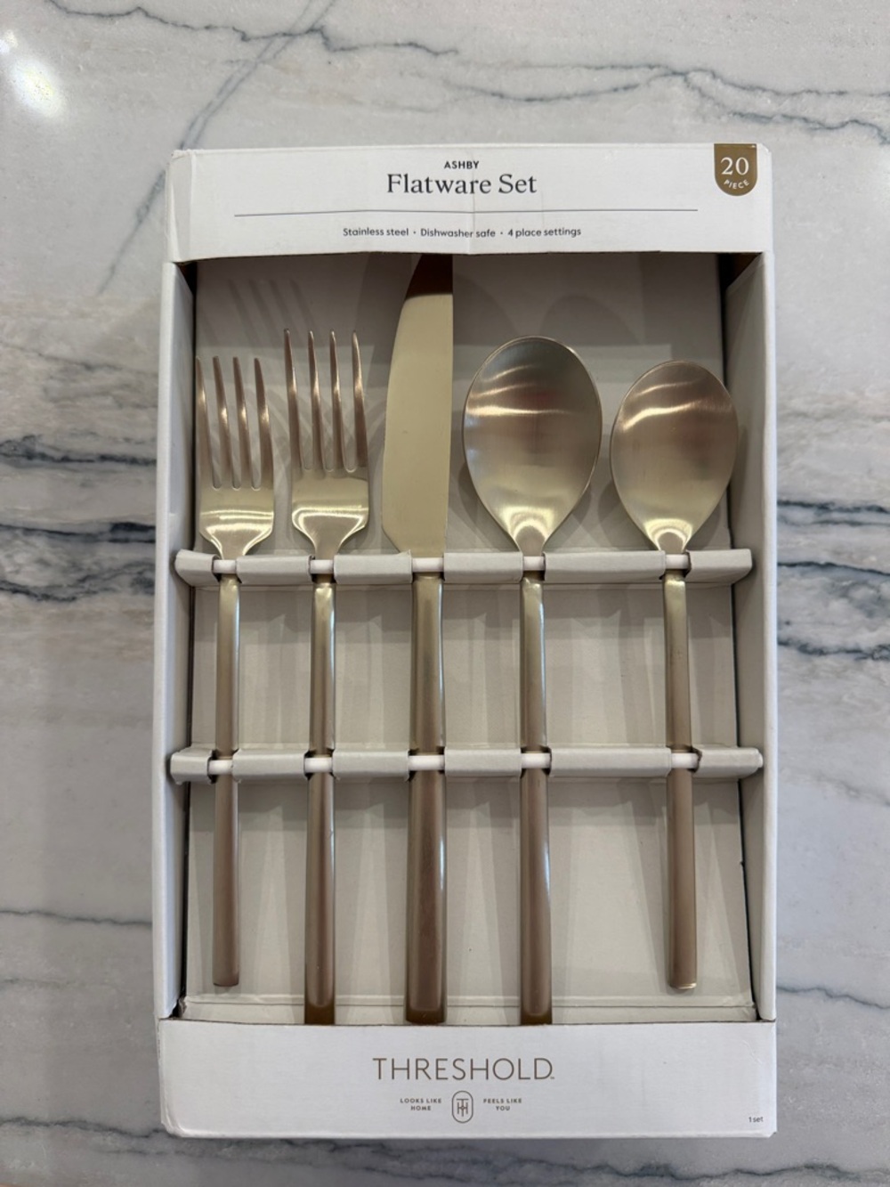 NEW Threshold Ashby Champagne Stainless Steel 20-Piece Flatware Set